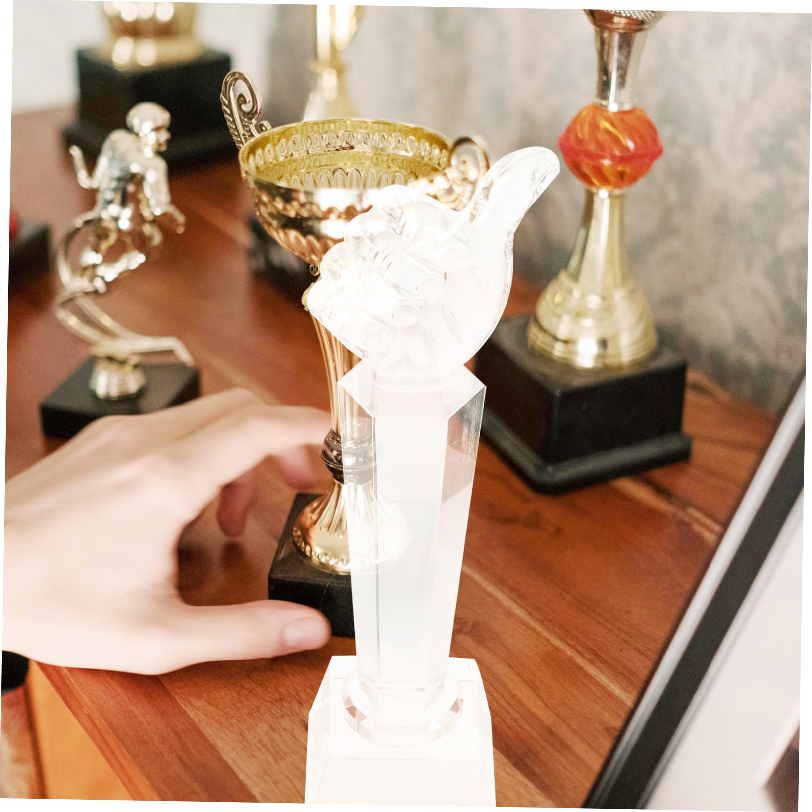 HANABASS Pulgares Arriba Copa De Clara Modelo De Premios De Premio De Cristal Adorno De Cristal Fiesta De Decoración De Cristal