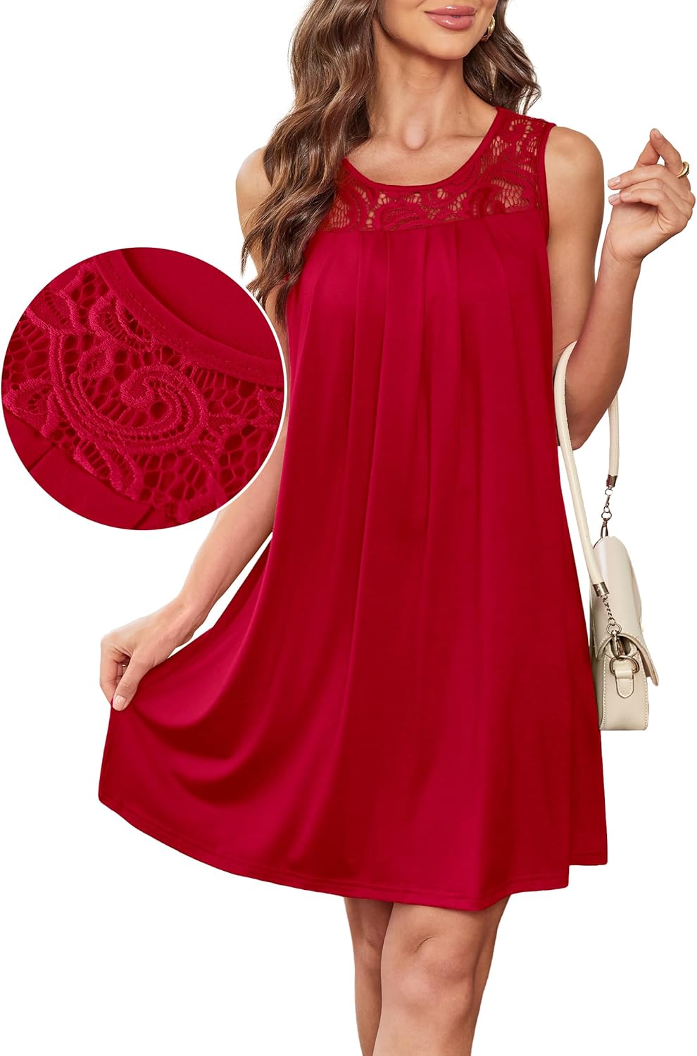 Summer Dresses for Women Beach Cover Up Sleeveless Lace Crewneck Sundress (S-3XL) - Image 3