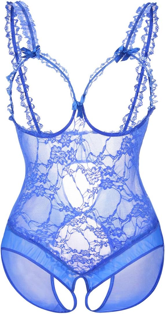 Eternatastic Women One-Piece Cupless Crotchless Lingerie Bodysuit Lace Underwear Set