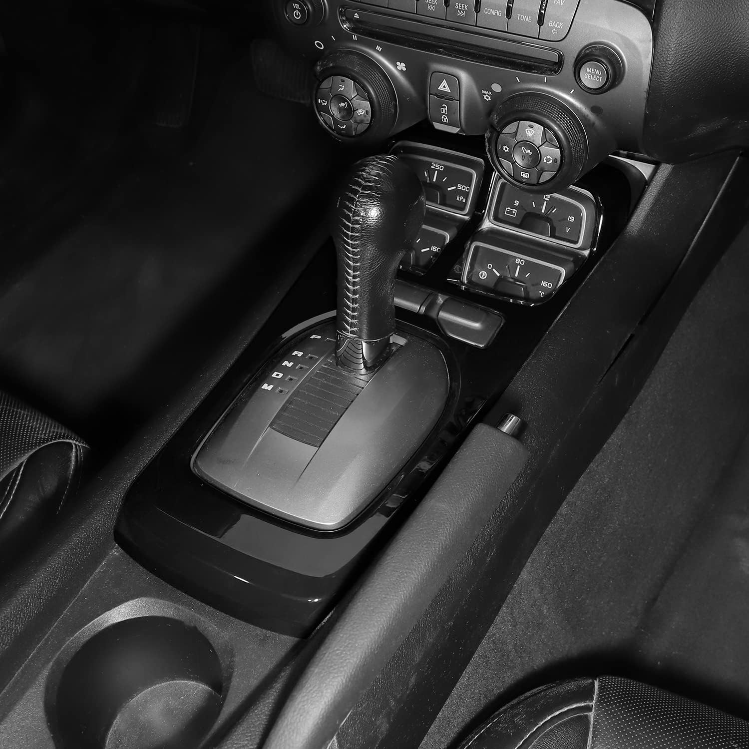 Jimen Compatible with Chevrolet Camaro 2010-2015, 2PCS Center Console Gear Shift Panel Cover Trim Kits (Black)