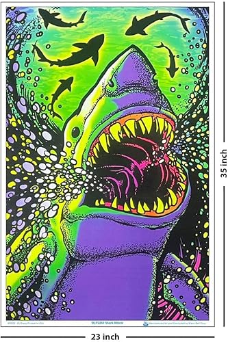 Miniatura 3 de Shark Attack - Póster de luz negra, flocado, 23 x 35 pulgadas