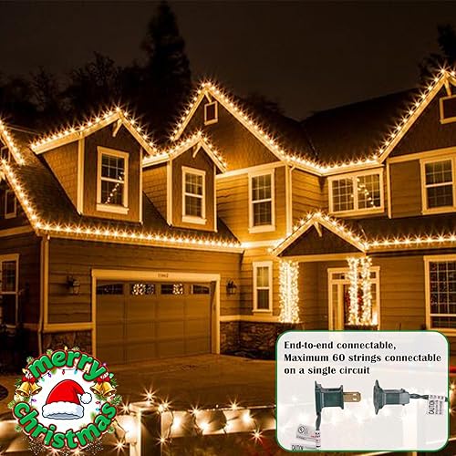 Miniatura 10 de NIOSTA Cadena de luces LED de techo de Navidad de 60 pies, tira de luces C9 para techo al aire libre con tejas rápidas y clips de canalón, enchufe y