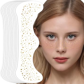 12Pcs Glitter Freckles, Glitter Freckles Gold Freckles, Face Glitter for Women Makeup Patches, Makeup Gold Freckles for Girls Women