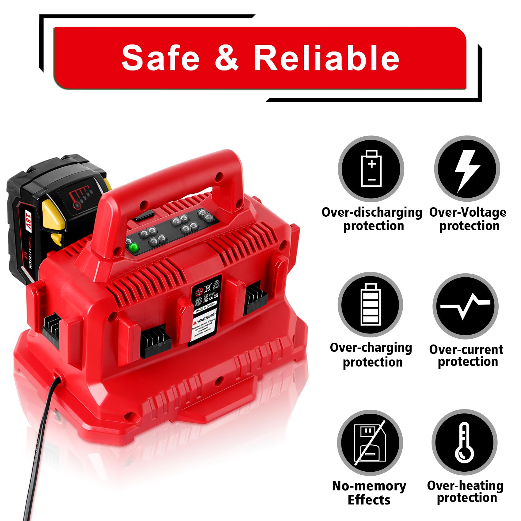 DSANKE 48-59-180618V 6-Port Lithium-Ion Charger Replacement for Six Pack Sequential Charger Compatible with 18V Battery 48-11-1850 48-11-1840 48-11-1815 48-11-1828