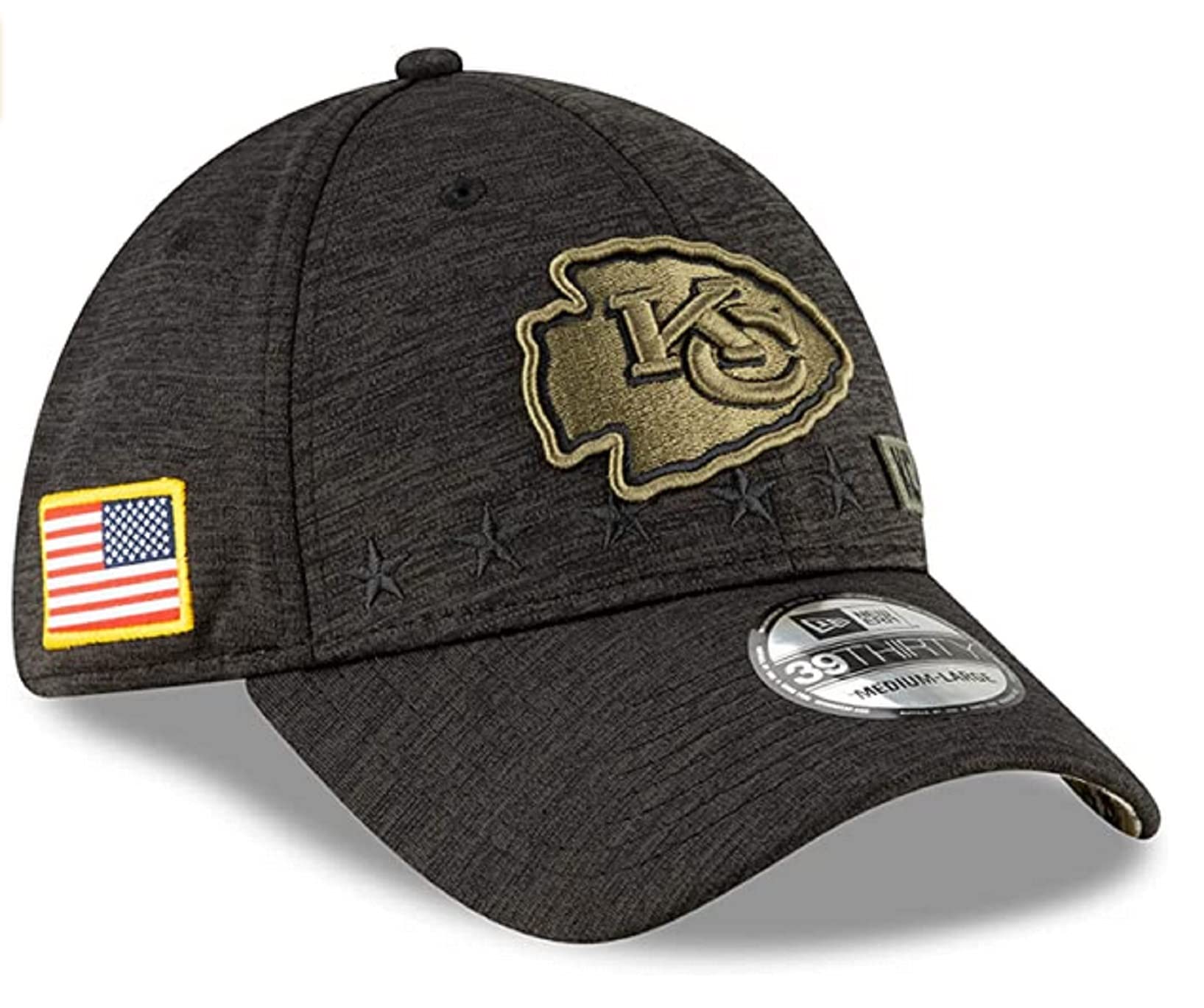 New EraMen's Heather Black Salute to Service Memorial Day Veteran Day 39Thirty Flex Stretch Cap Hat (Chiefs, Large/XLarge)