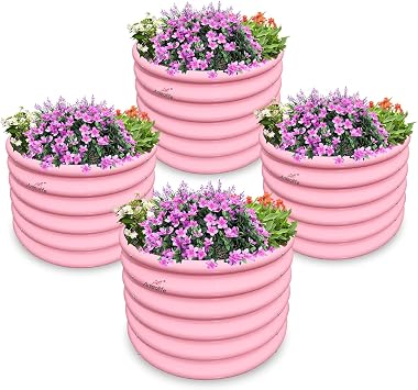 Anleolife 4-Pack 24x24x18in Kids Round Raised Garden Beds, Blush Pink