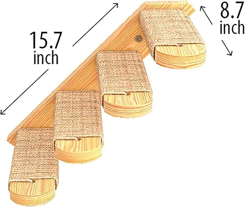 Miniatura 4 de Skywin Cat Steps - Escaleras de madera maciza de goma gris para gatos, ideales para arañar y escalar, estantes montados en la pared fáciles de