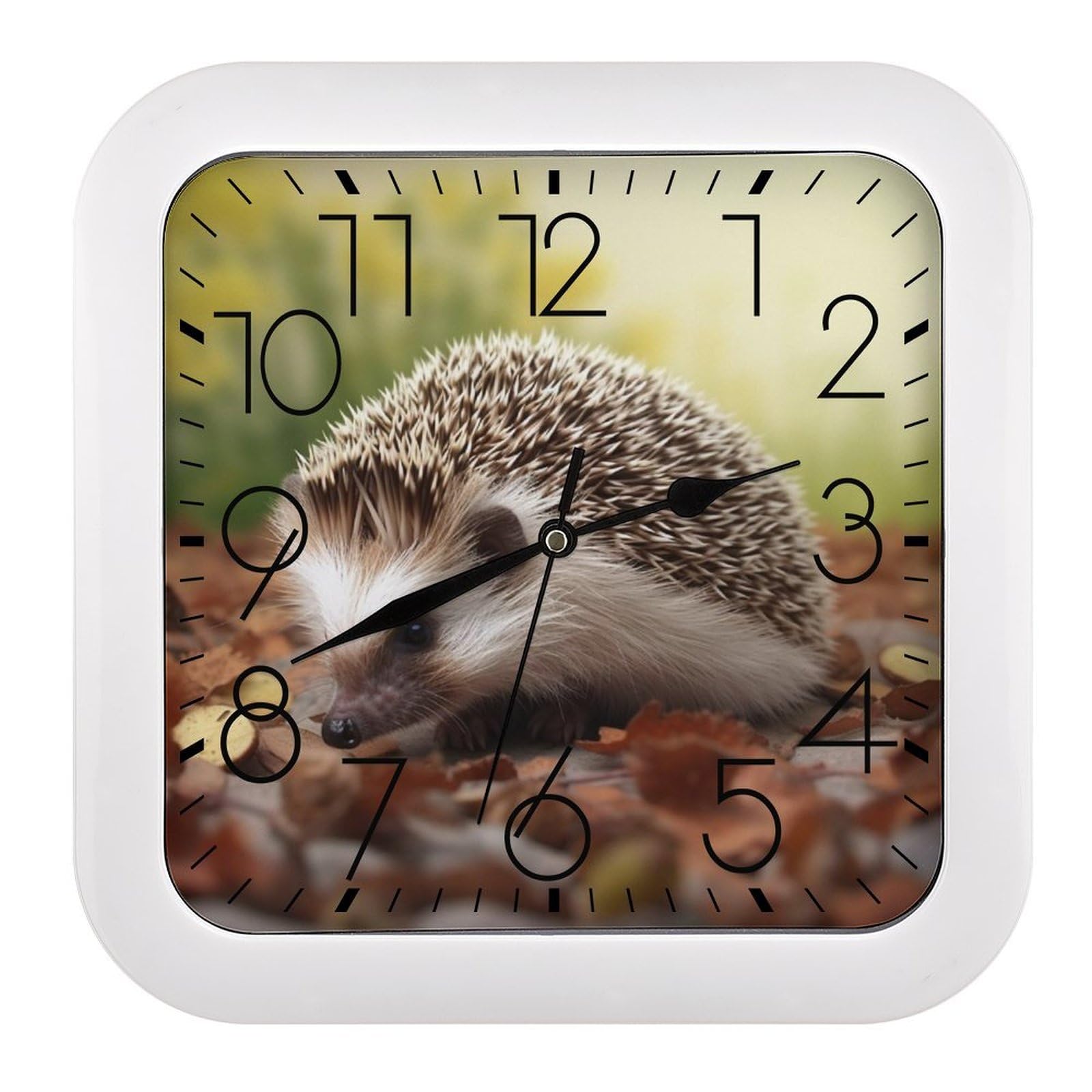 NTVOWPZO 10 Inch Wall Clock Hedgehog Battery Operated Wall Clocks Silent Non-Ticking Square Wall Clock for Living Room Kitchen Home Office Wall Decorative Clocks