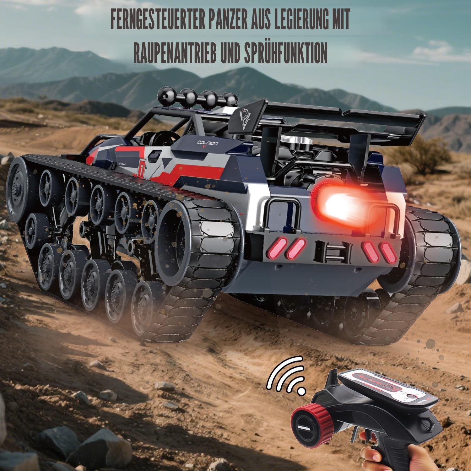 Mostop 1/12 Ferngesteuerter Crawler Hochgeschwindigkeitspanzer Off-Road 4WD RC Auto, 2,4 GHz ferngesteuerter Crawler Drift Tank mit 2 Batterien, 360° drehbarer Drifting Army gepanzerter Truck für