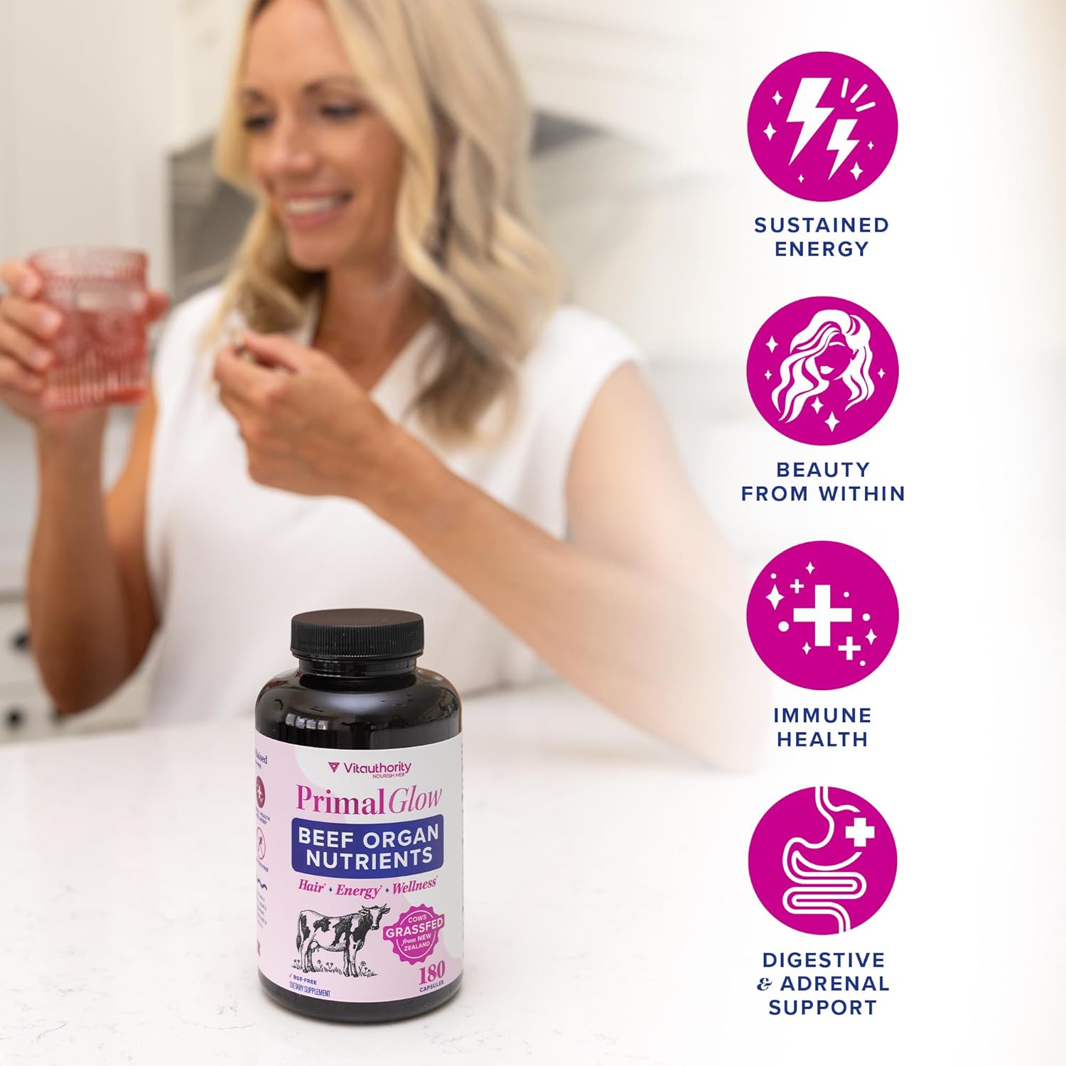 Beef Organ Supplement for Women | Grass-Fed, Pasture-Raised New Zealand Bovine | 7 Organ Extracts with Liver, Heart, Kidney, Bone Marrow & More Energy, Digestion & Skin Support Primal Glow 30 Servings - Image 6