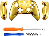 Vista 3 de eXtremeRate Carcasa Superior Dorada Cromada Placa Frontal de Carcasa Delantera Piezas de Repuesto con Panel de Rieles Laterales para Controlador