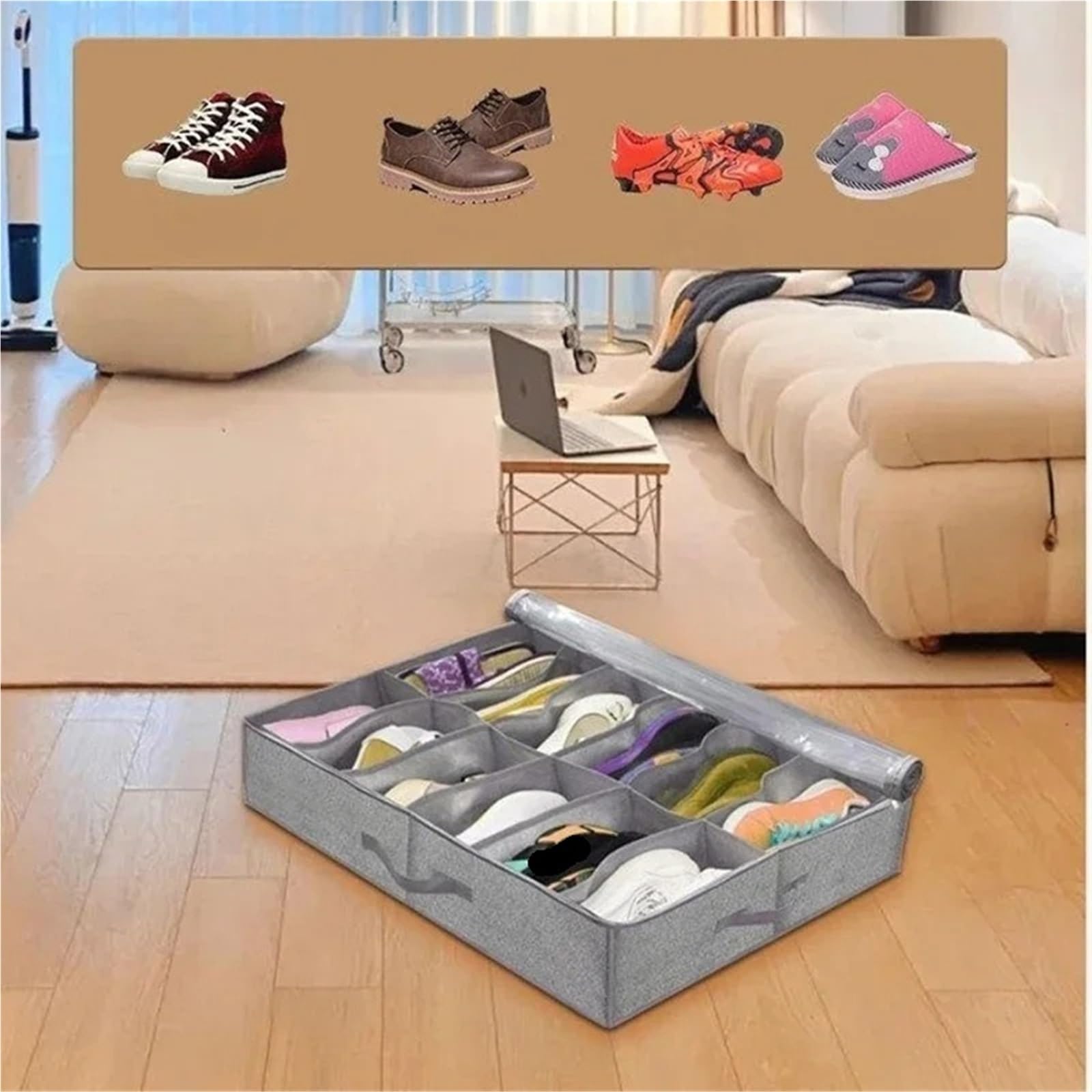 Organizzatore Di Scarpe Sotto Il Letto Organizzatore for riporre le scarpe sotto il letto, può ospitare da 12 a 16 paia di scarpe, con finestra trasparente, traspirante, pieghevole Per Risparmiare Spa