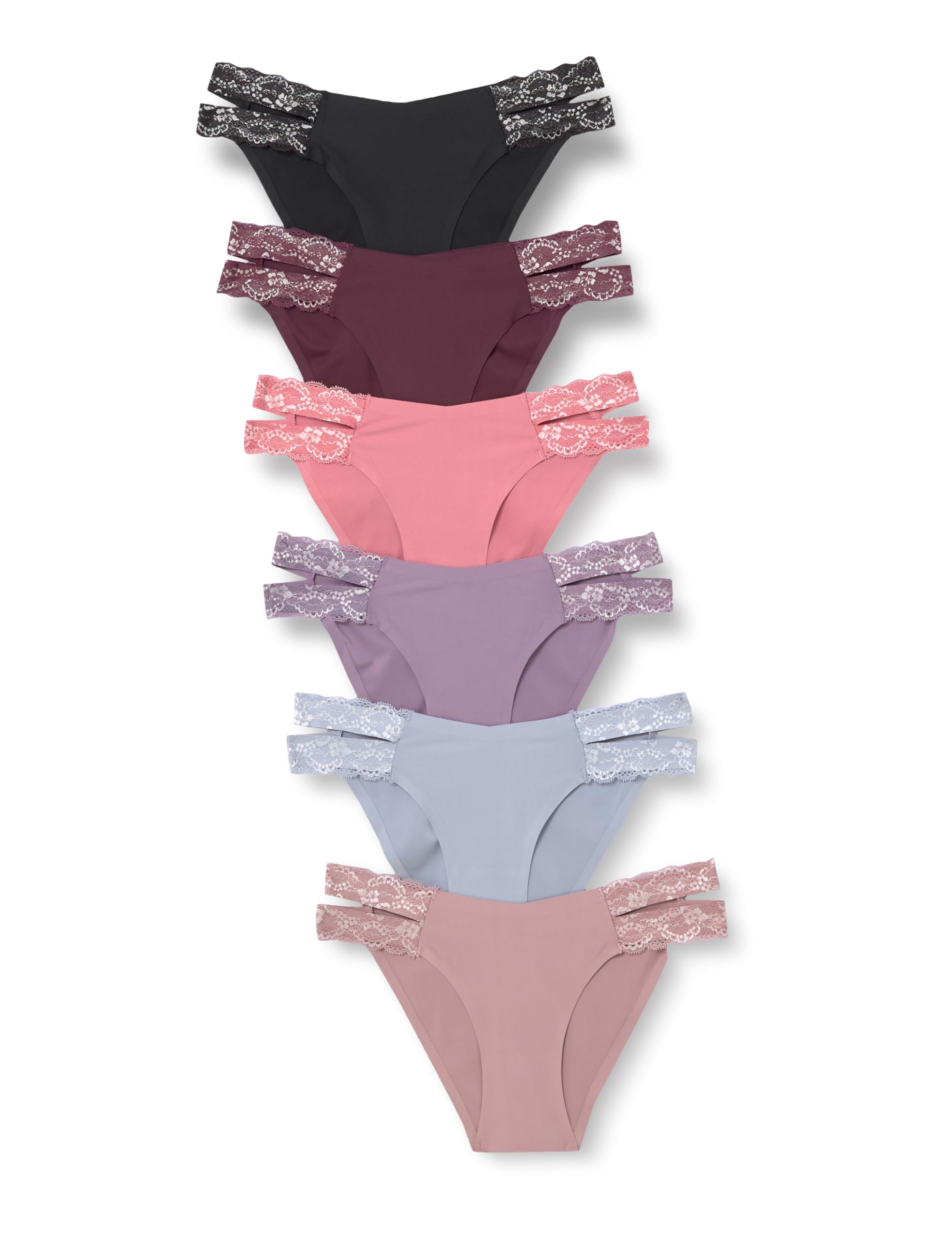 FINETOOSeamless Underwear for Women Cheeky Bikini Panties High Cut V-waist Lace Underwear Women Cute Bikinis 6 Pack