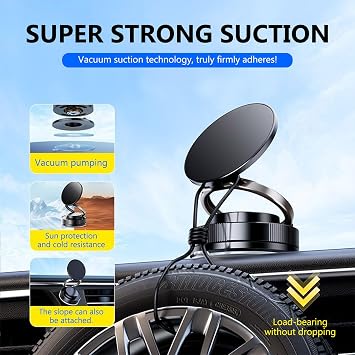 Magnetic Car Phone Mount - 360 Adjustable, Ultra-Strong Suction Cup & N58 Magnets, Universal for Dashboard/Windshield, 7kg Load, White