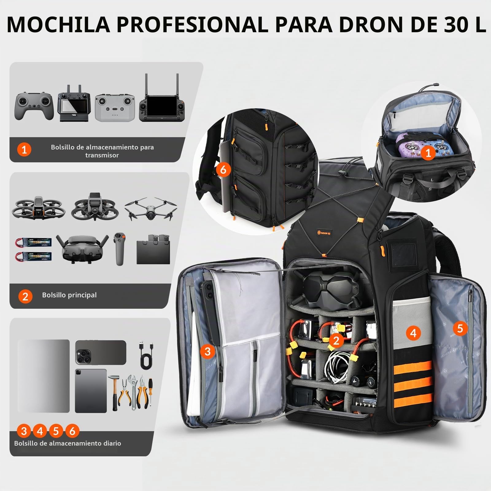 TARION Flightpro FPV Drone Mochila: Profesional Impermeable Mochila para FPV Racing Quadcopter FPV Gafas DJI Control remoto Accesorios
