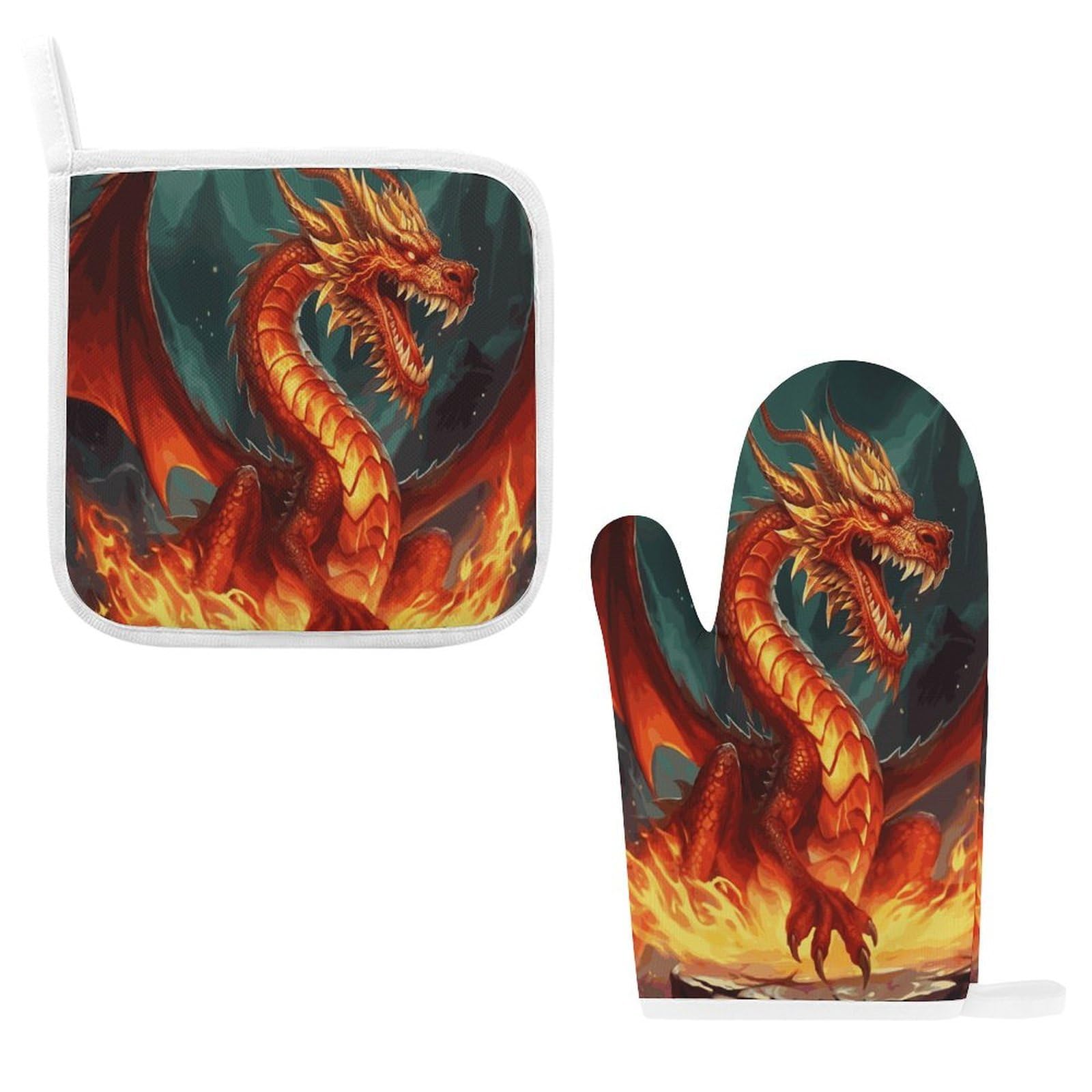 Fodpand Style Dragon King In Fire Oven Mitts And Pot Holders Sets
