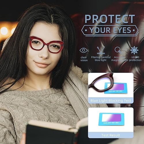 Miniatura 7 de Gafas de lectura de ojo de gato de gran tamaño para mujer, diseño elegante de ojo de gato, lentes de bloqueo de luz azul funky