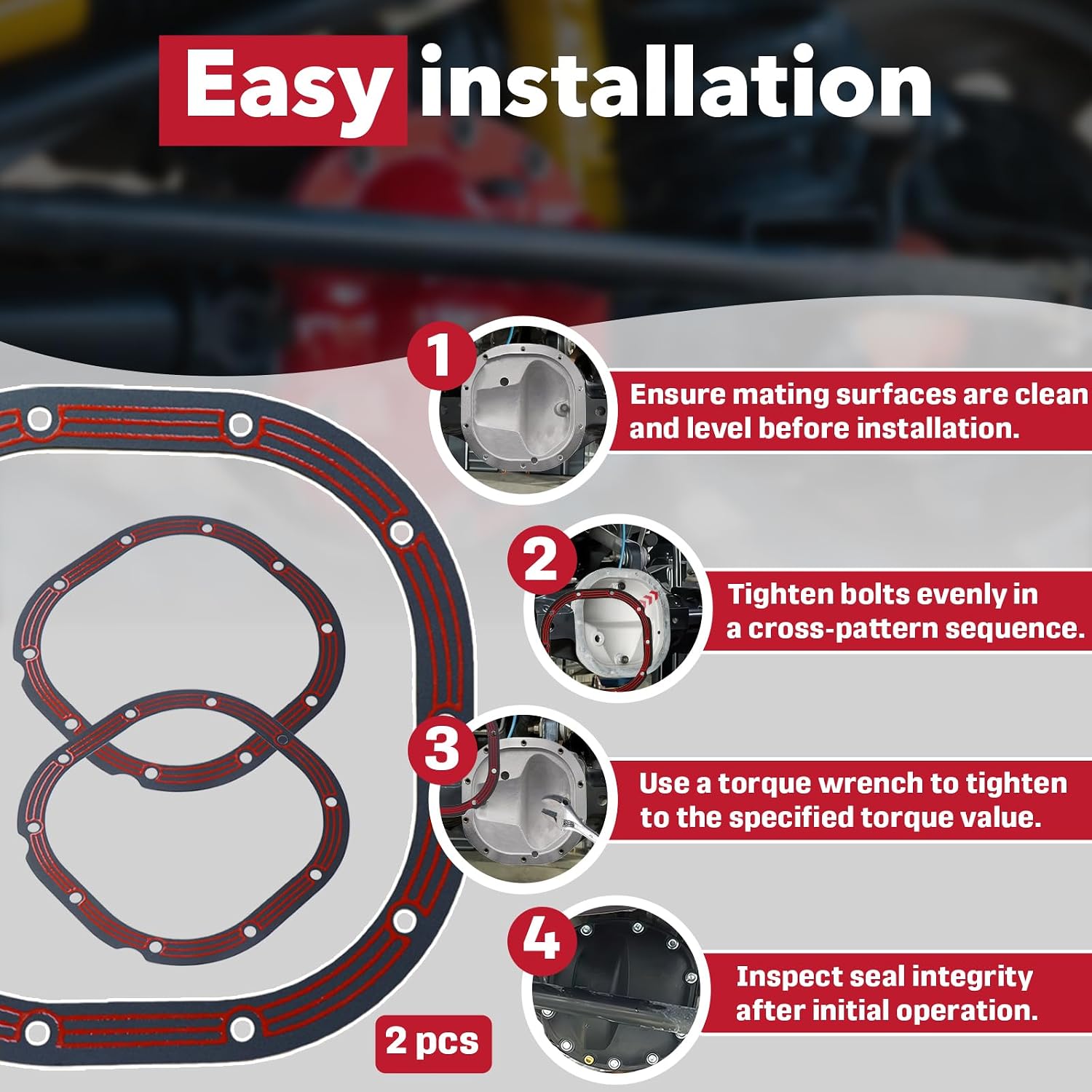 2 Pack - F880 Differential Cover Gasket Compatible with Ford Mustang 8.8" Rear Axle 1986-2014 - Steel Core Rubber Coated, Reusable, No Sealant Needed Leak-Proof Seal