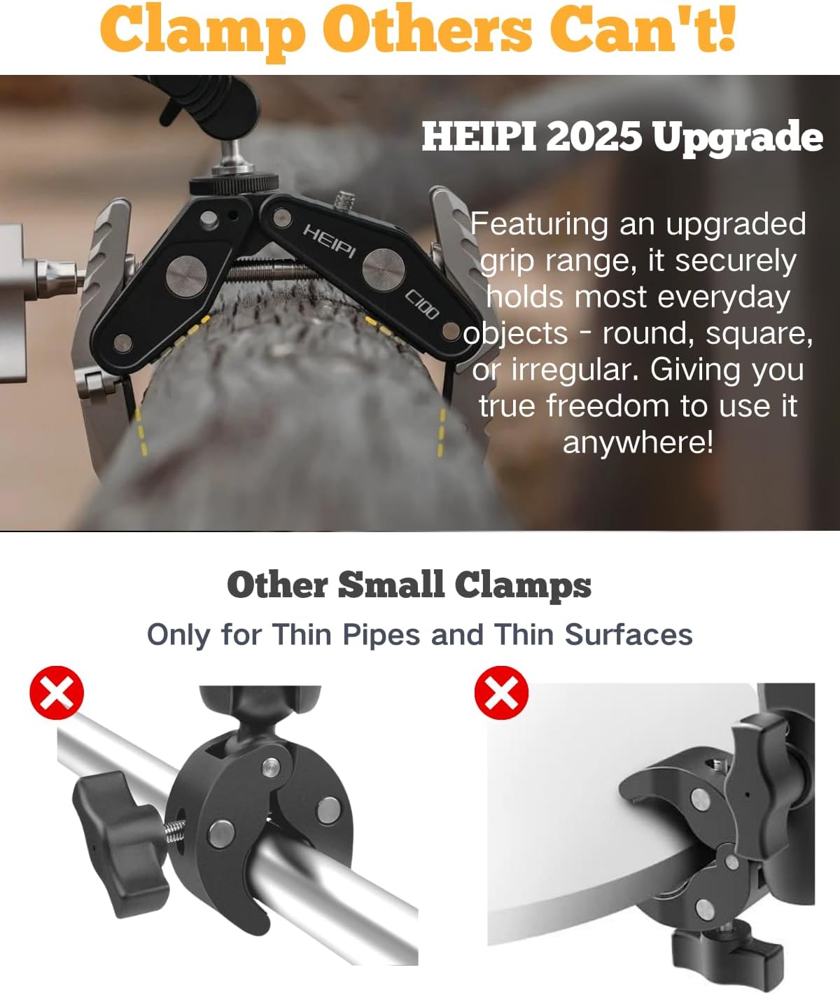 HEIPI Super Clamp Phone Camera Mount Holder 2-in-1 Clamp & Stand Design with 360°Rotation Long Magic Arm with Phone Clip Mount Adapter Holder Max Clamping 3.93 inch