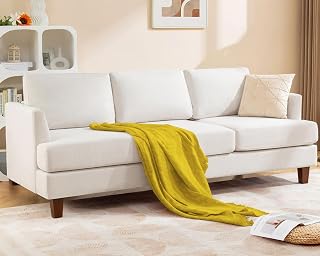 BUSAURUS 3-Seater Mid-Century Modern Sofa with 28.75" Deep Seats, 89" Upholstered Beige Couch for Living Room Comfort