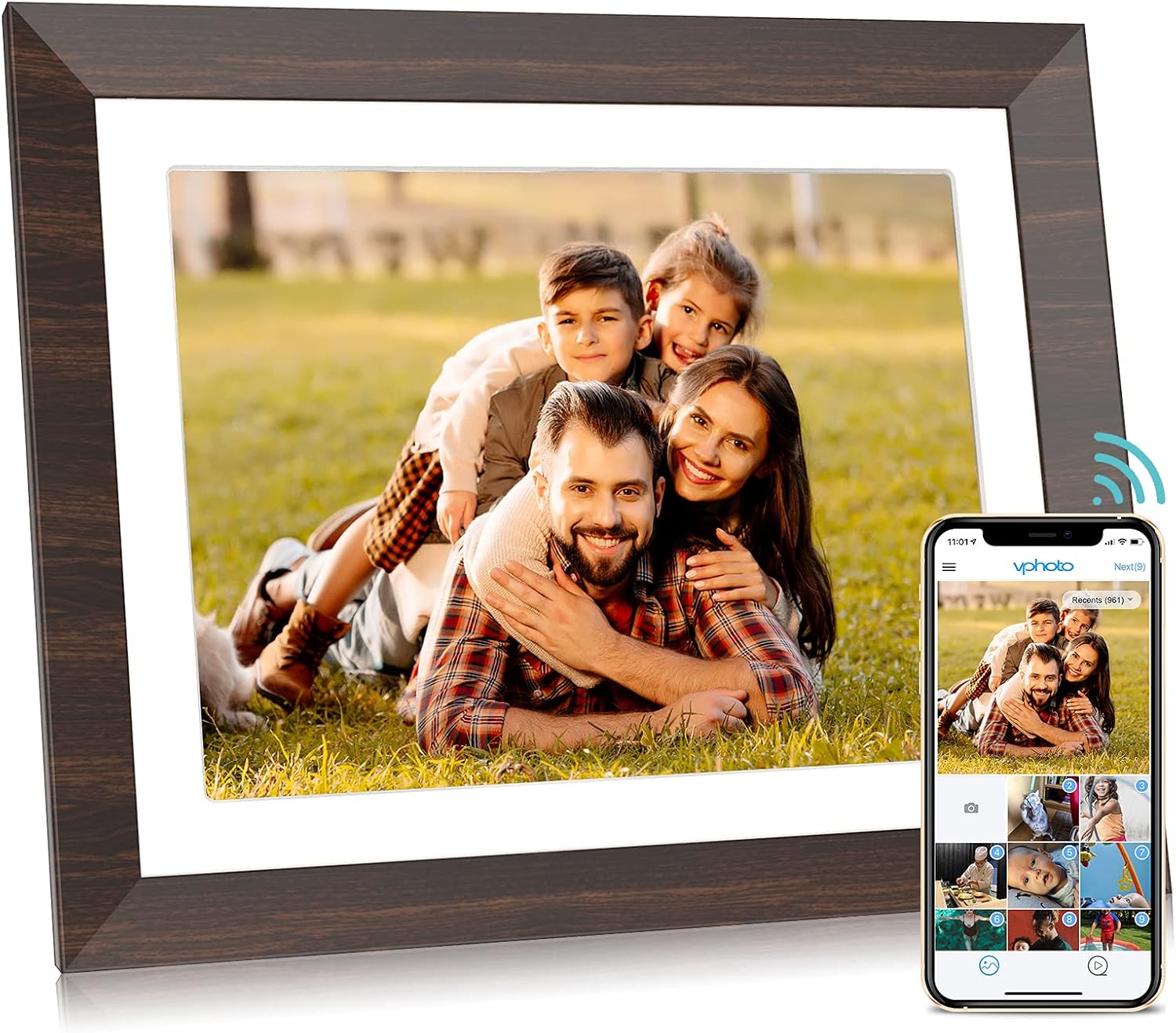 ZTSWKJ Digital Frame 2K -11 inch WiFi Digital Picture Frame, Email Photo from Anywhere, Touch Screen Display, Box Speaker, Motion Sensor, One Minute Setup, Gift for Friends and Family (Wood Effect)