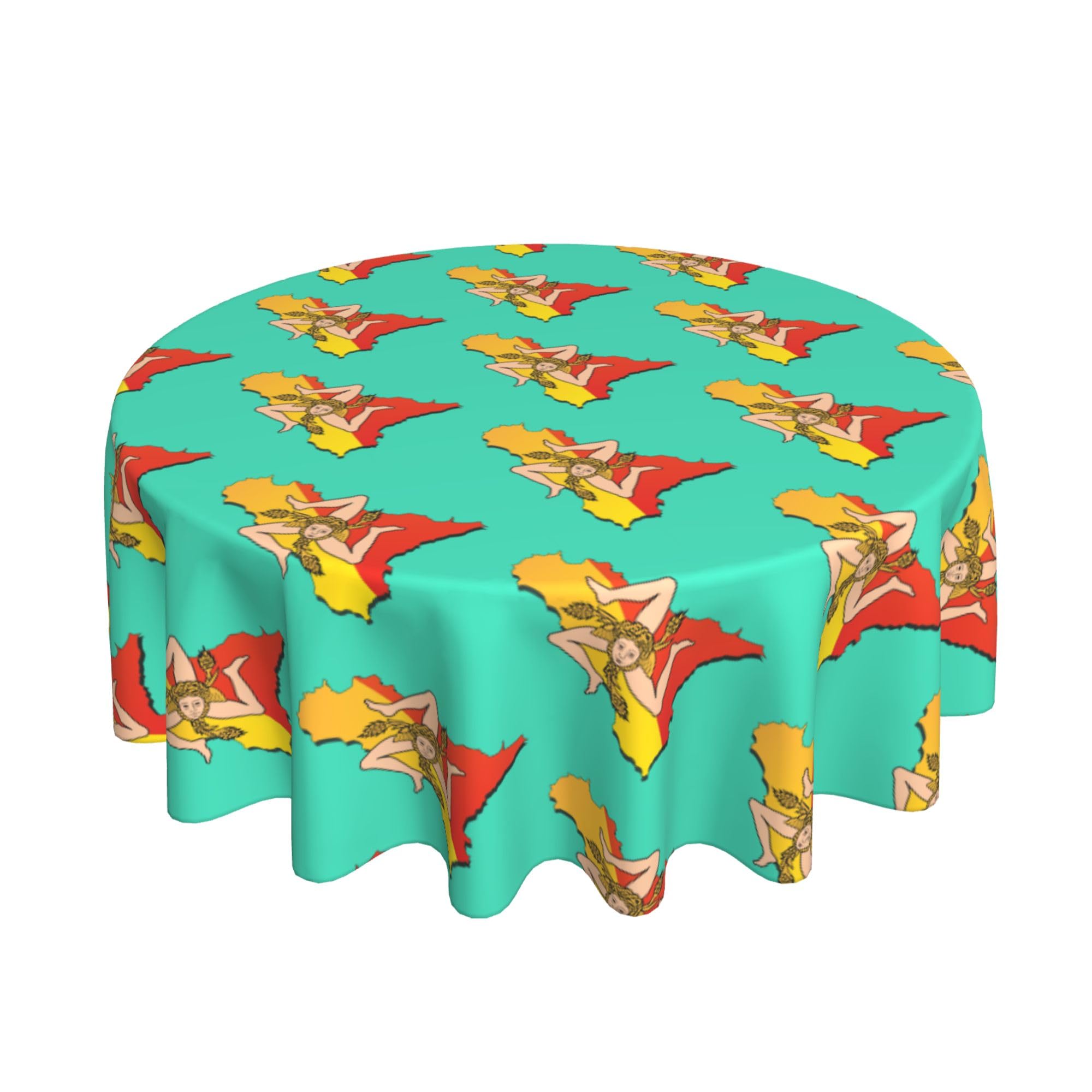 HLBSDM Flag of Sicily Meaning 60" Restaurant Circle Decor Tablecloth Festive Table Cover Round Art Desk Cloth