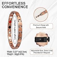 Vista 4 de Pulsera magnética hecha a mano de cobre puro 99.99% para mujer, brazalete de cobre sólido con imanes de neodimio de primera calidad (color plateado)