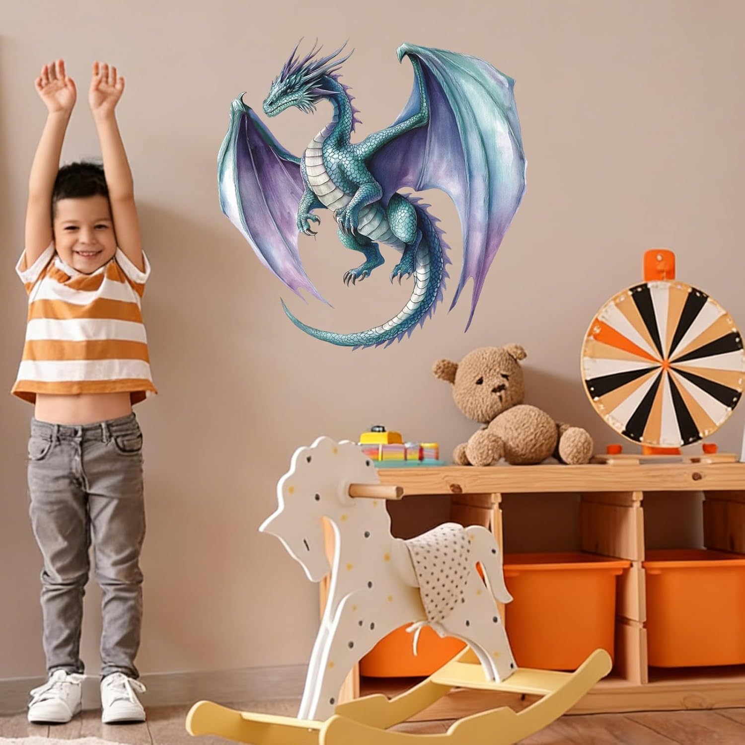 SUPERDANT Flying Dragon Wall Stickers Colorful Dragon Wall Decor Nursery Stickers Animal DIY Vinyl Murals Peel and Stick Wallpaper Art Decals for Home Kids Room Playroom Living Room Decoration