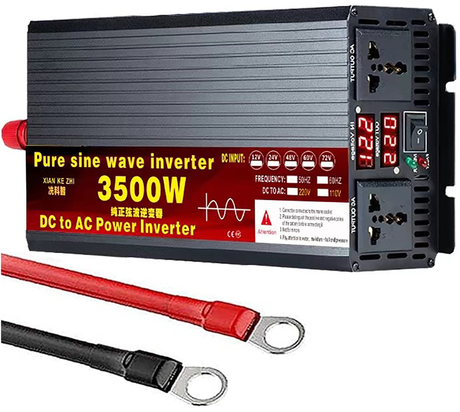 3500W 4000W 5000W 5500W 6000W 8000W Wechselrichter Reiner Sinus 12V/24V/48V/60V/72V auf 220V 230V KFZ Spannungswandler,Power Inverter Konverter Transformator Wohnmobil LKW Auto (72Vto220V,3500W)