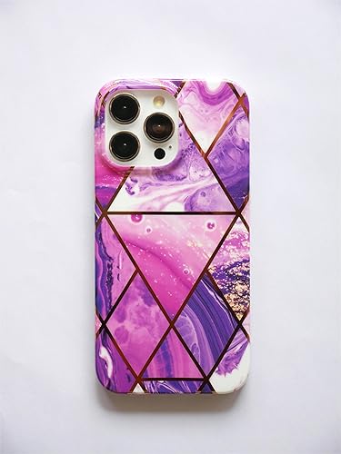 Funda para iPhone 14 Pro de 6.7 pulgadas delgada de cuerpo completo elegante funda protectora cuadrada geométrica mármol teléfono caso púrpura