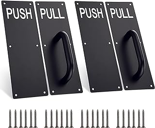 Sumnacon 2 Sets 12 Inch Stainess Steel Door Handles - Sturdy Door Pull Push Plates with Screws, Wall Mounted Pull Push Handles for Home Office Public, Black
