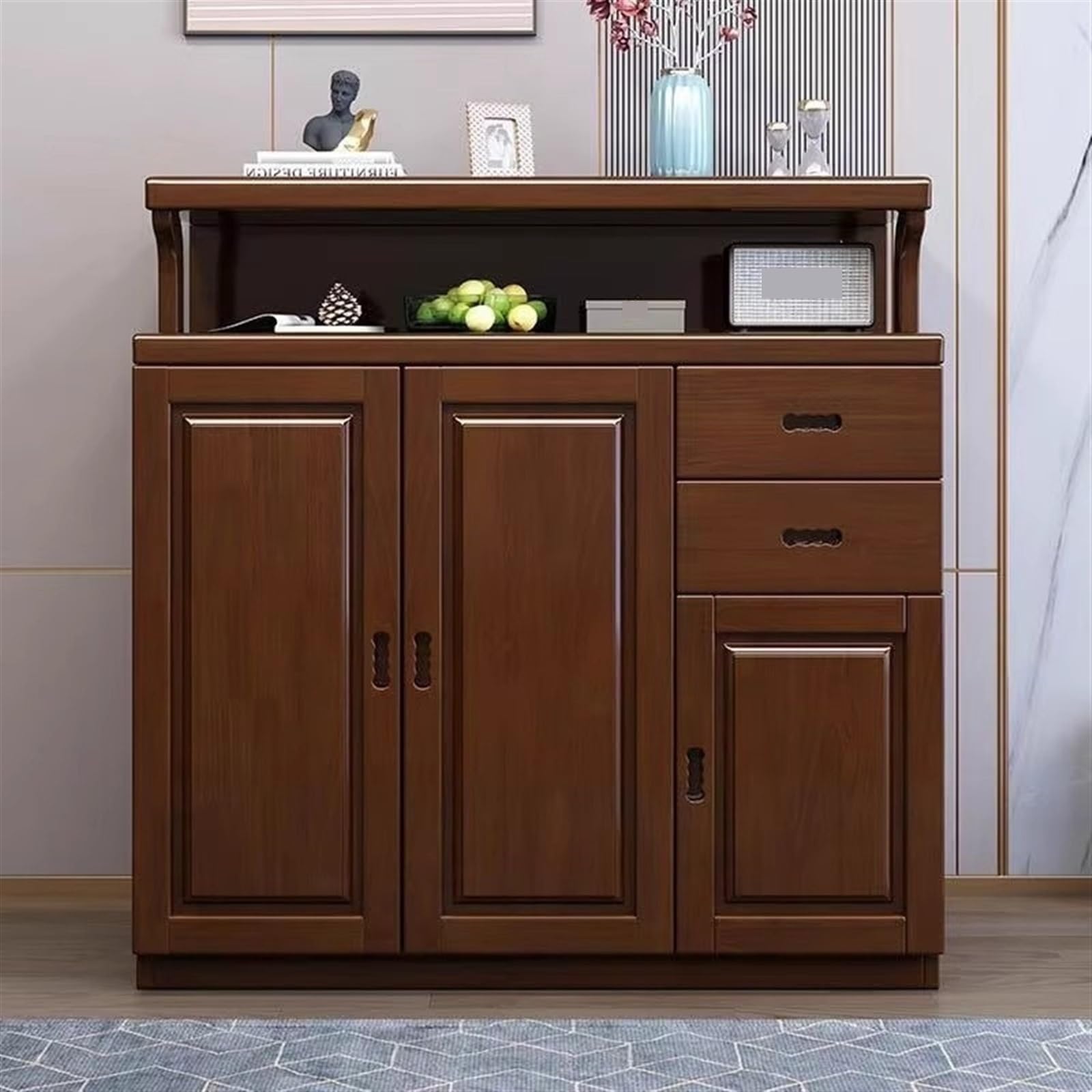 Zapatero de Entrada Gabinete de entrada de madera, gabinete de almacenamiento de gran capacidad de madera de caucho, tres puertas y dos cajones, zapatero de almacenamiento Simple Organizador de Zapato