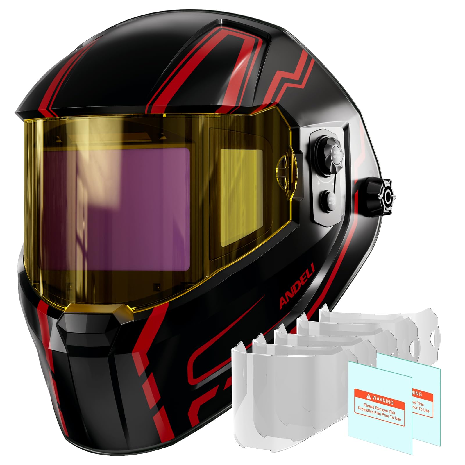 ANDELI Casco de Soldar Automático Digital con Visor Panorámico 180° | Color Real, Carga USB-C | Protección UV/IR DIN16 | para TIG, MIG/mag, Electrodo, Corte y Esmerilado with lentes