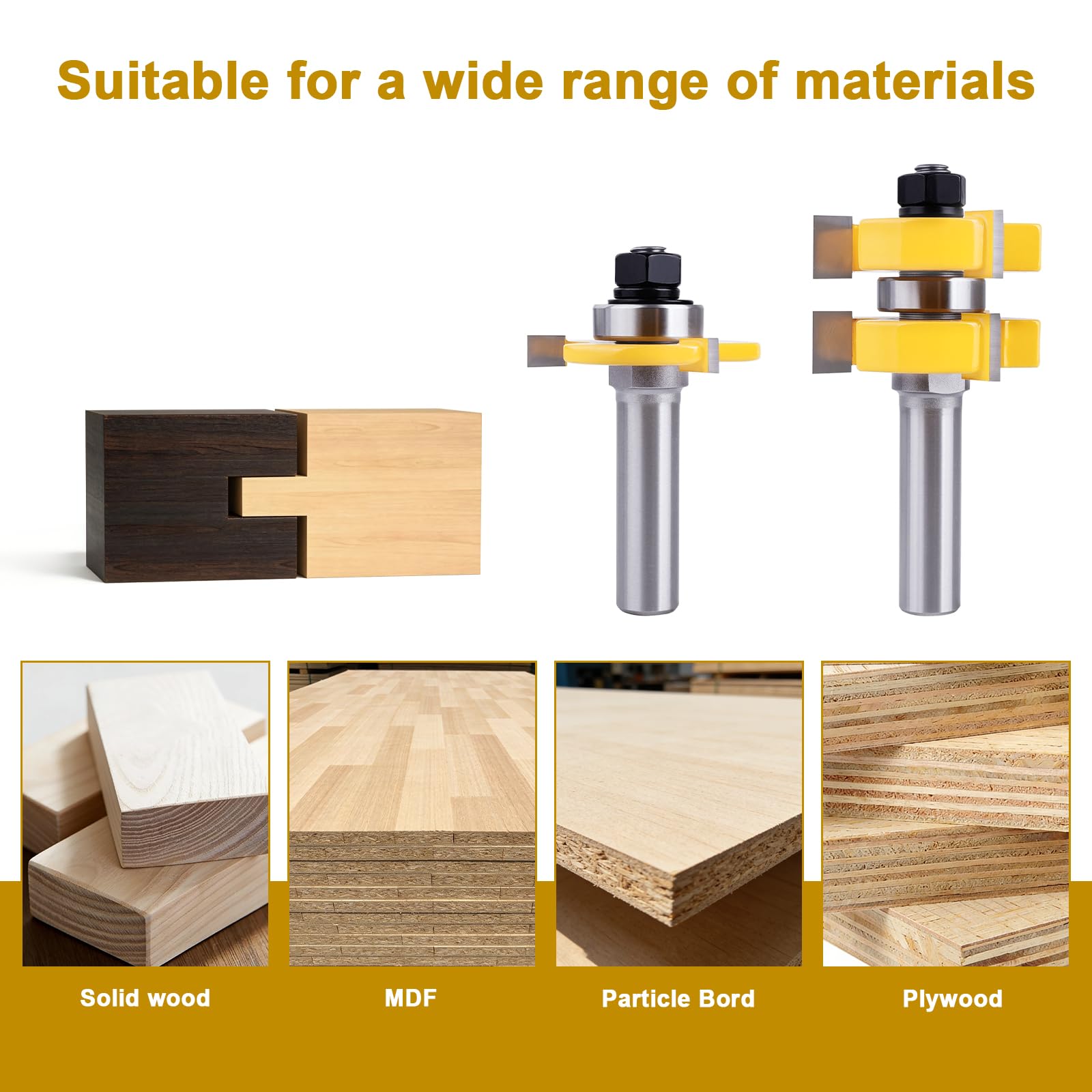 Set di 2 frese a molla, fusto da 12,6 mm, fresa per legno a forma di T regolabile a 3 denti, per la produzione di ante dell'armadio con pannelli in rilievo TS/SHD-02