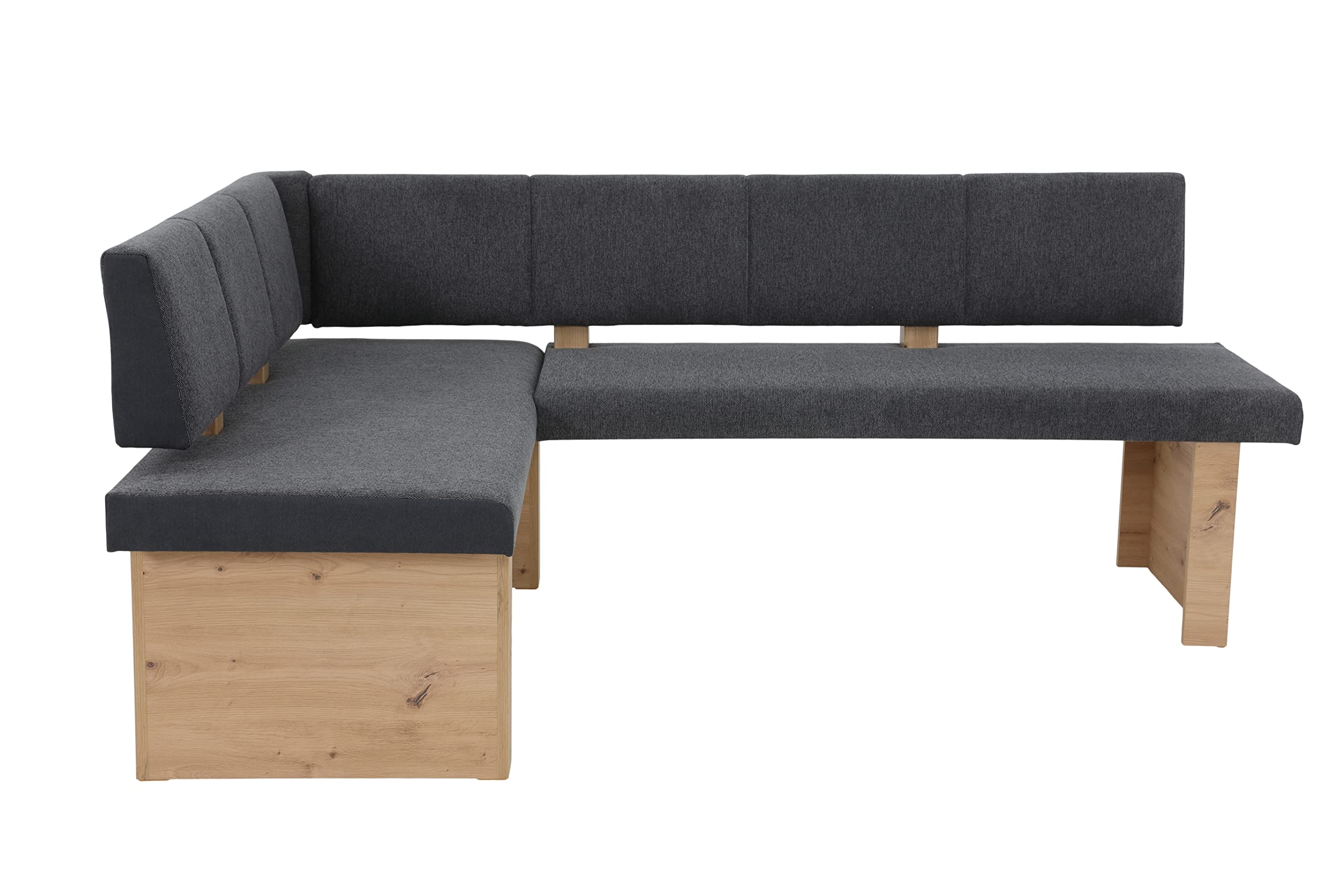 Hela Tische, Linn Banco Esquinero, Tela Tejida Antracita, Estructura de Madera Roble Artisan, Montaje A La Izquierda-Derecha, Capacidad de Carga Aprox. 300 kg, Dimensiones 200 x 140 x 83 cm