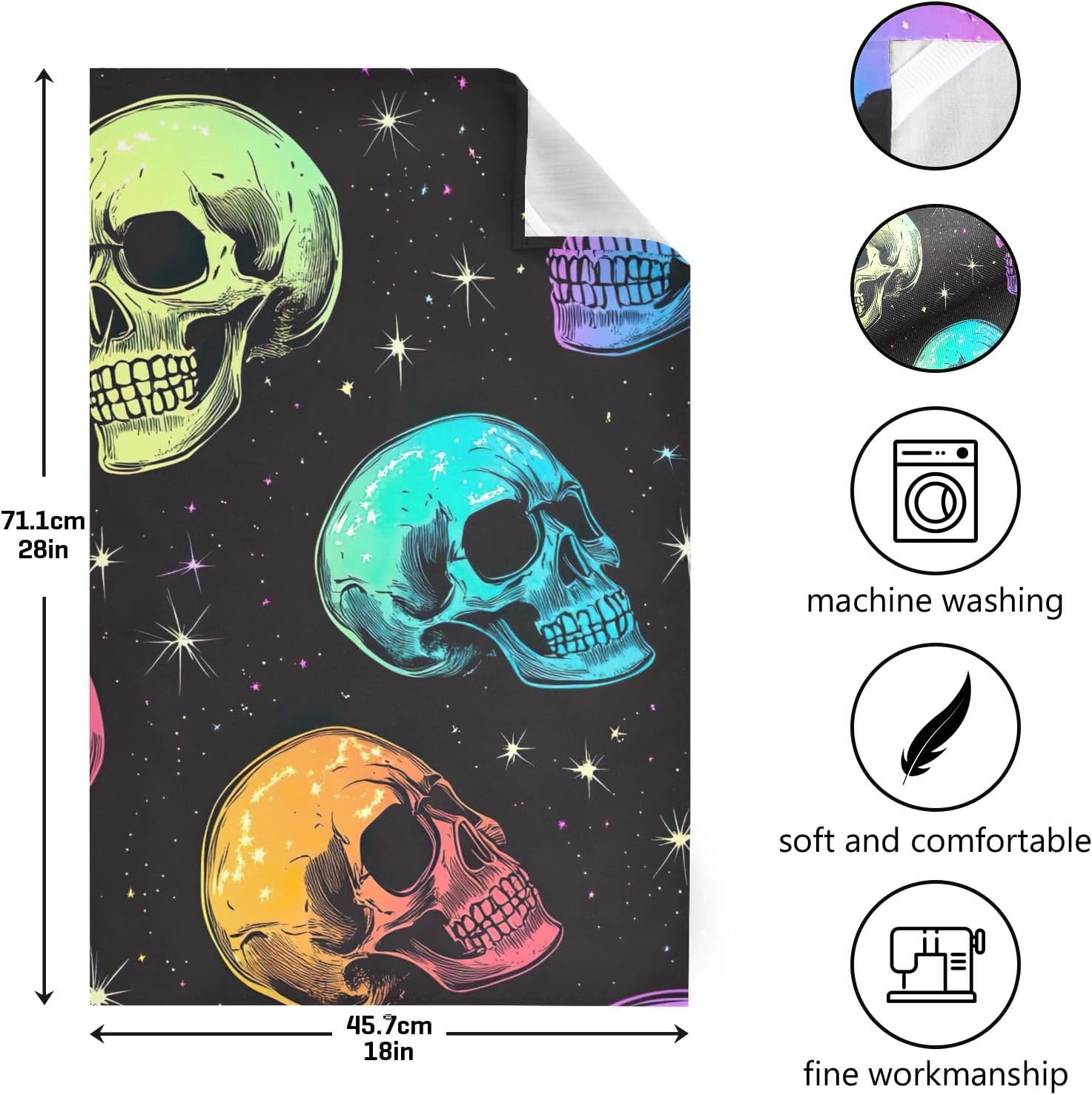 ODAWA Colorful Neon Skulls Dish Towels Kitchen Dishcloth Towels Hand Towels Housewarming Gifts for New Home, Set of 6