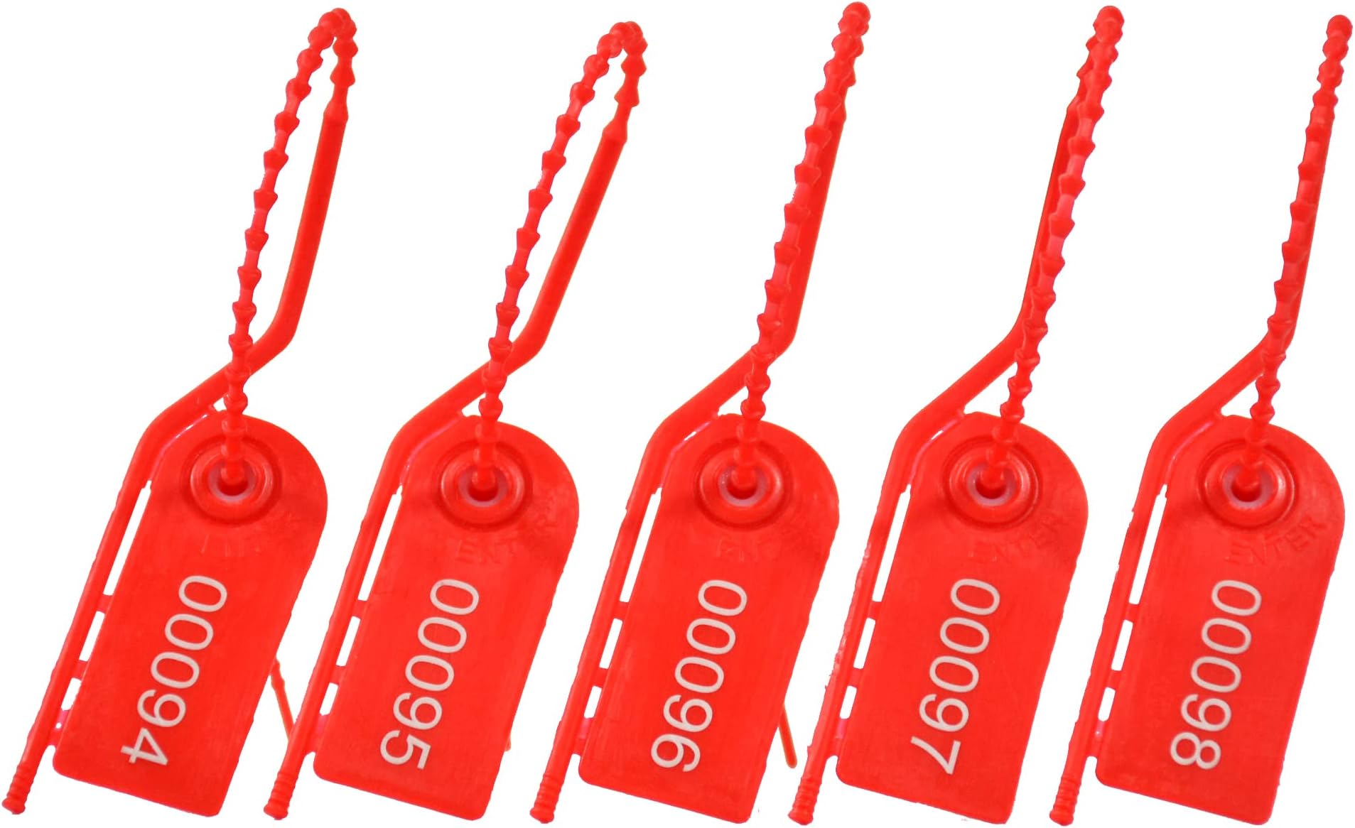 100pcs Plastic Tamper Seals for Fire Extinguisher Numbered Zip Ties Pull-Tite Security Tags Breakaway Safety Tab for First Aid Kit, Bag (Red)