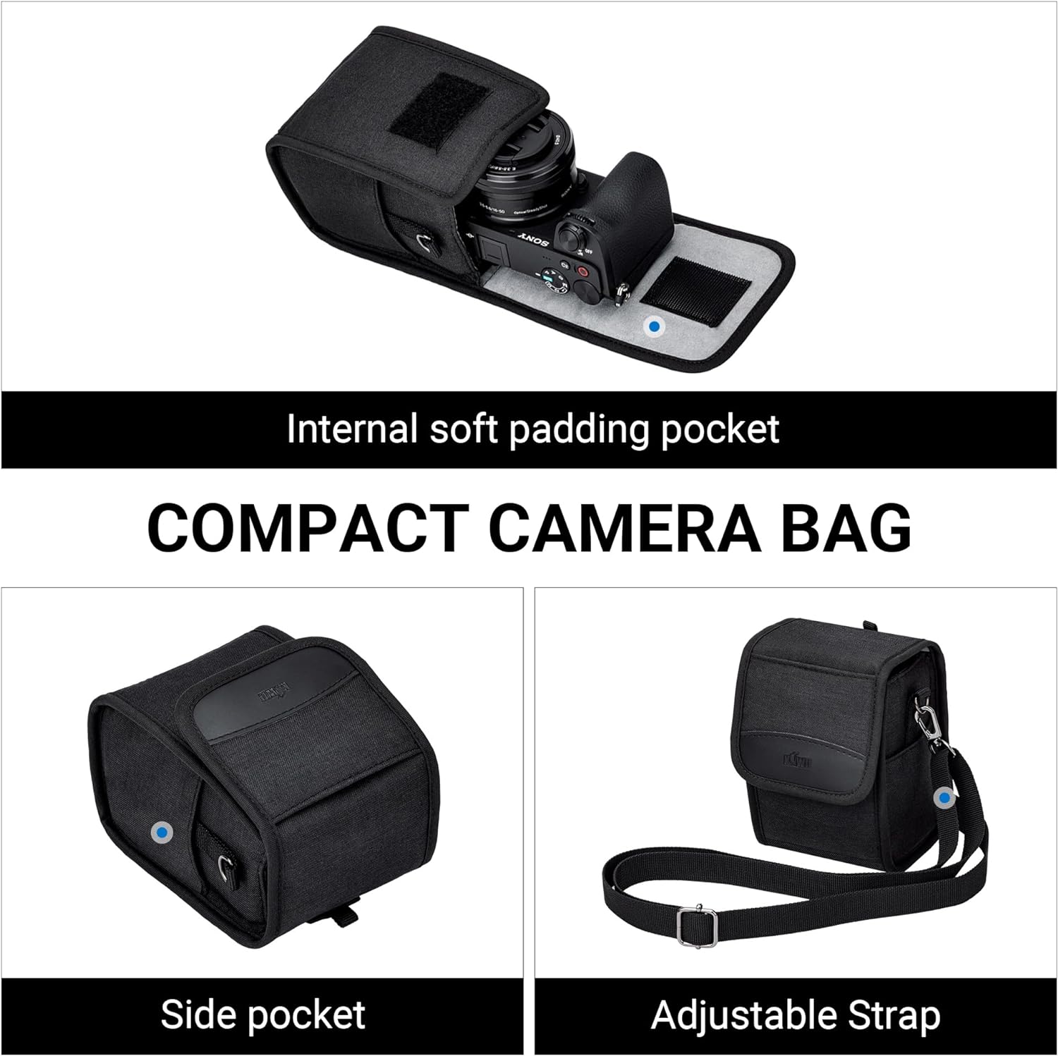 KIWIFOTOS Travel Camera Bag with Strap Camera Carrying Case for Fuji X-E5 X100VI X100V X100F GFX100RF Sony RX1R III A6700 A6600 A6100 CANON G1X Mark III Compact Camera - Image 2
