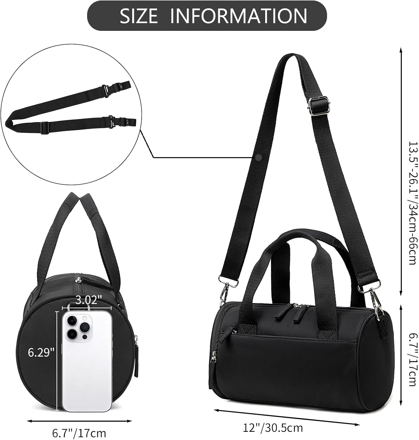 Mini Gym Bag for Women Girls Cute Small Duffle Bag 12'' with Multifunctional Pockets Workout Sport Bags Dance,Fitness,Yoga (Black) - Image 3