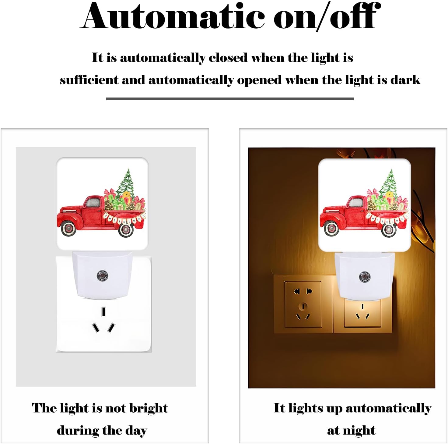 Retro Truck with Christmas Tree Night Light,Plug-in Night Lights with Dusk to Dawn Sensor for Stairway,Hallway,Bedroom Sleep Friendly Ideal for Women/Girls/Boys Gift,0.5w - Image 3