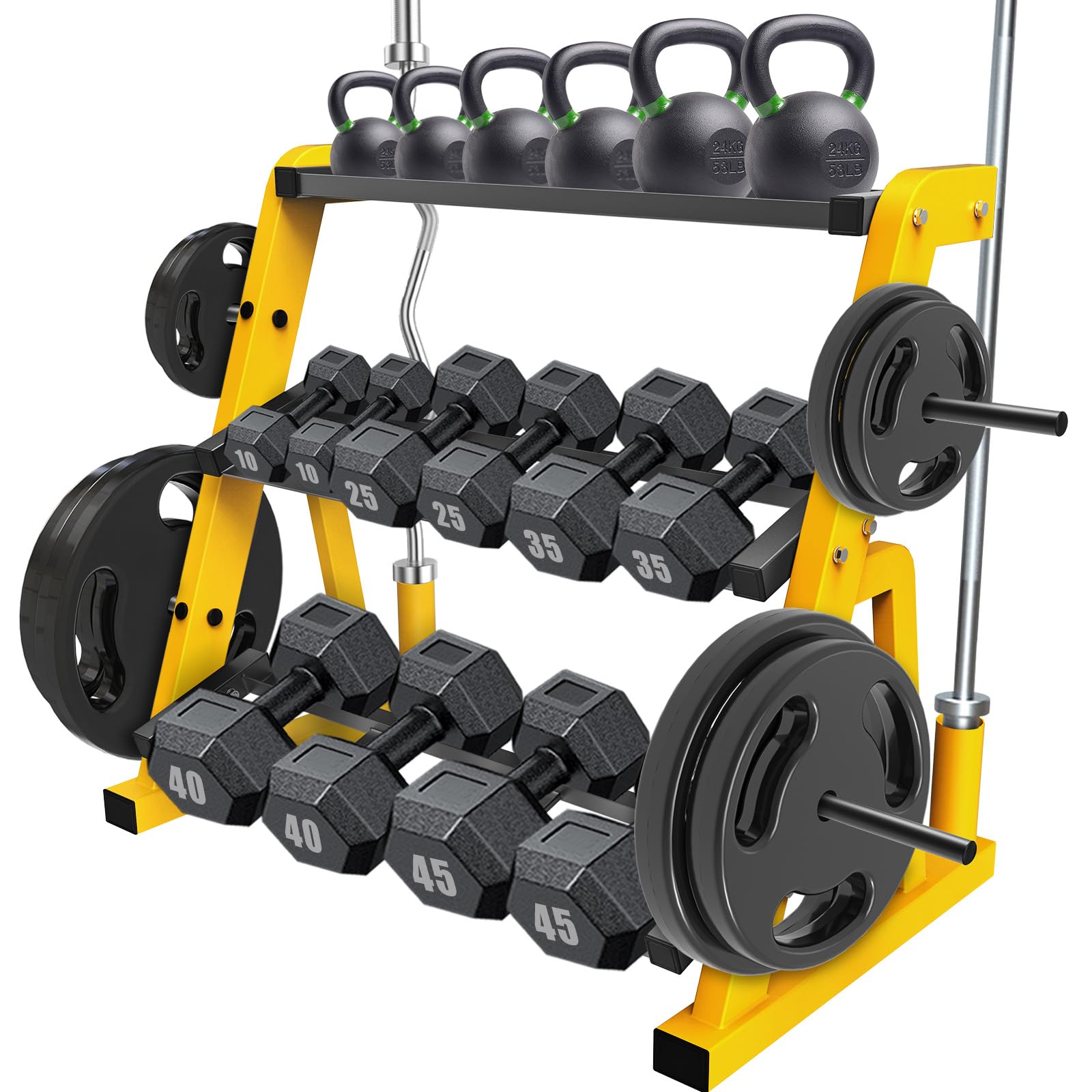 Kipika Heavy Duty 3 Tier Dumbbell Rack Multifunctional, Weight Rack for Dumbbells, Home Gym Equipment, Suitable for Storage of Dumbbell, Kettle Bell, Barbell Plate, Barbell Bar