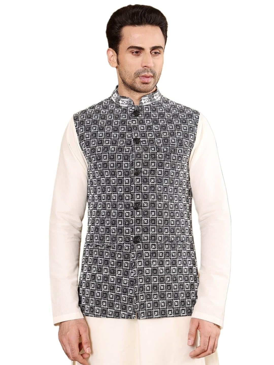 ms multi shades Men's Woven Design Embroidered Nehru Jacket-picture-33
