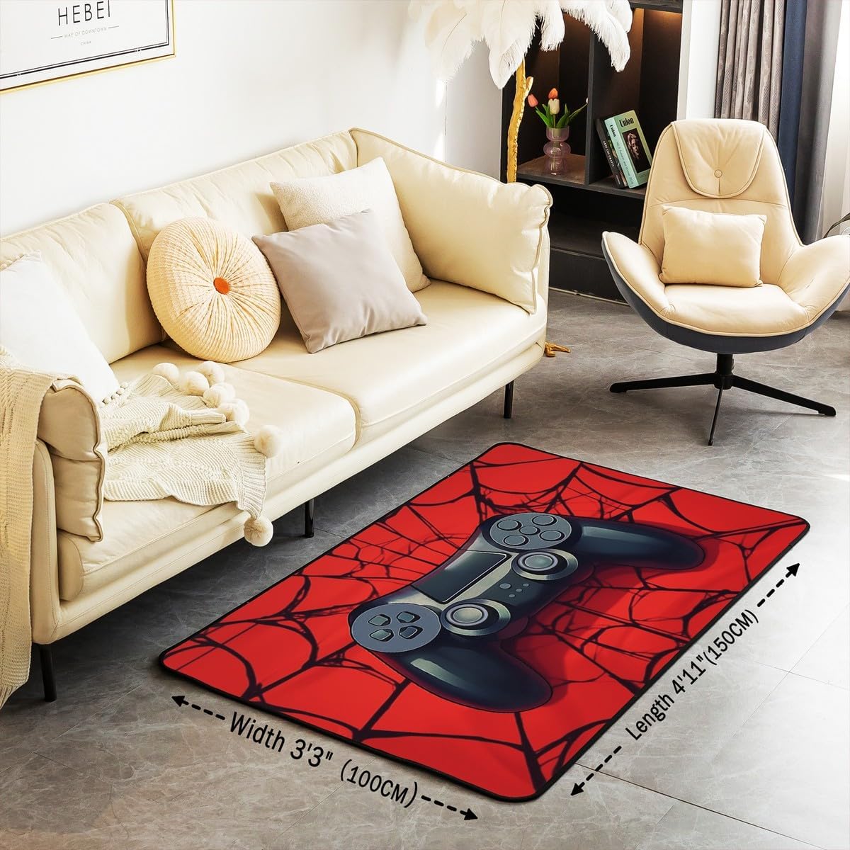 Erosebridal Gamepad Area Rug 5x7, Video Game Controller Non Shedding Rectangular Carpet, Spider Web Printed Kids Teens Indoor Floor Mat for Bedroom Living Room, Balck Red Gamer Gaming Decorative Rug