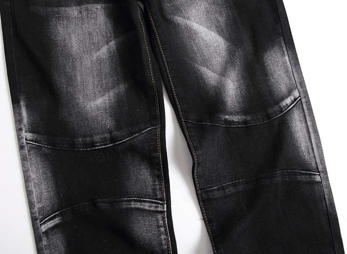 Chowsir Men Stylish Mid Waist Stretch Wash Jeans Straight Denim Pants Straight Fit