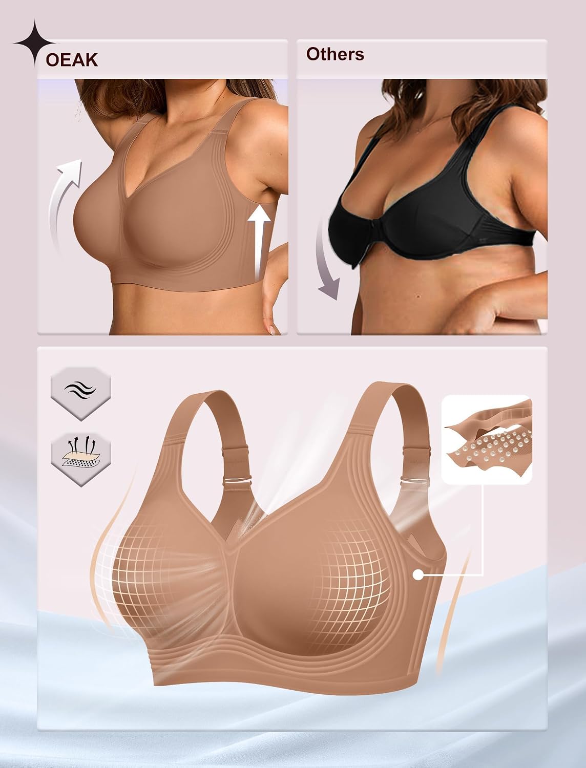 OEAK Womens Wireless Jelly Bra Plus Size Supportive Seamless Bras Full Coverage Push Up Comfortable No Underwire Tshirt Bras thumbnail
