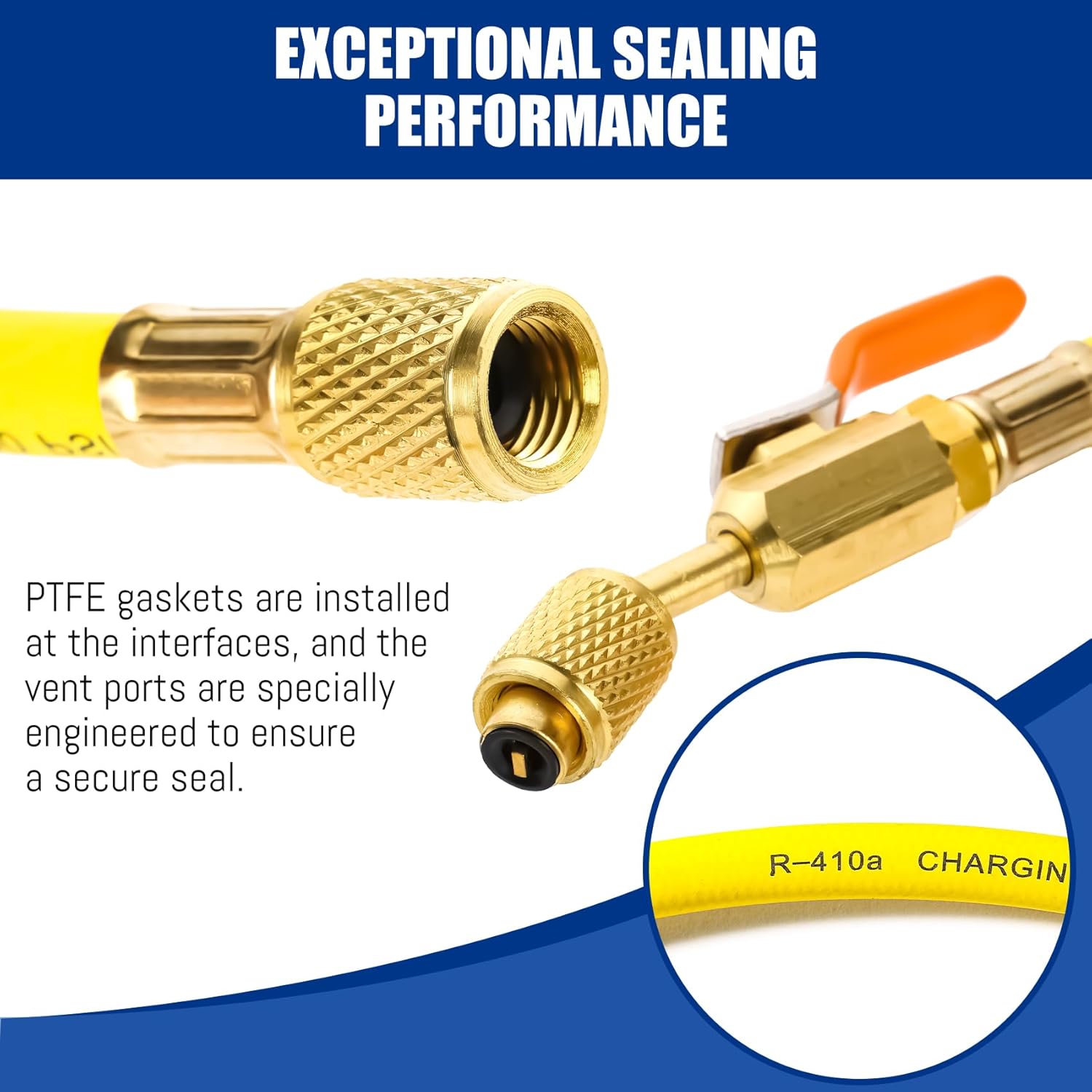 2025 Upgrade 29986 Plus II 1/4" HVAC Hose with Ball Valve,Standard 1/4" Flare Fittings,for R410A & all Refrigerants,800 PSI Working Pressure, 72",Multicolor Pack (3-Pack)
