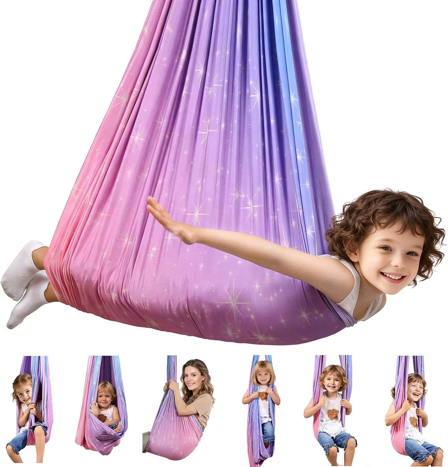 Sensory Swing for Kids & Adults, Indoor & Outdoor Sensory Swing, Holds up to 300lbs, Double Layer Ceiling Swing for Kid with 360° Swivel Hardware for Autism, ADHD, SPD (Pink)