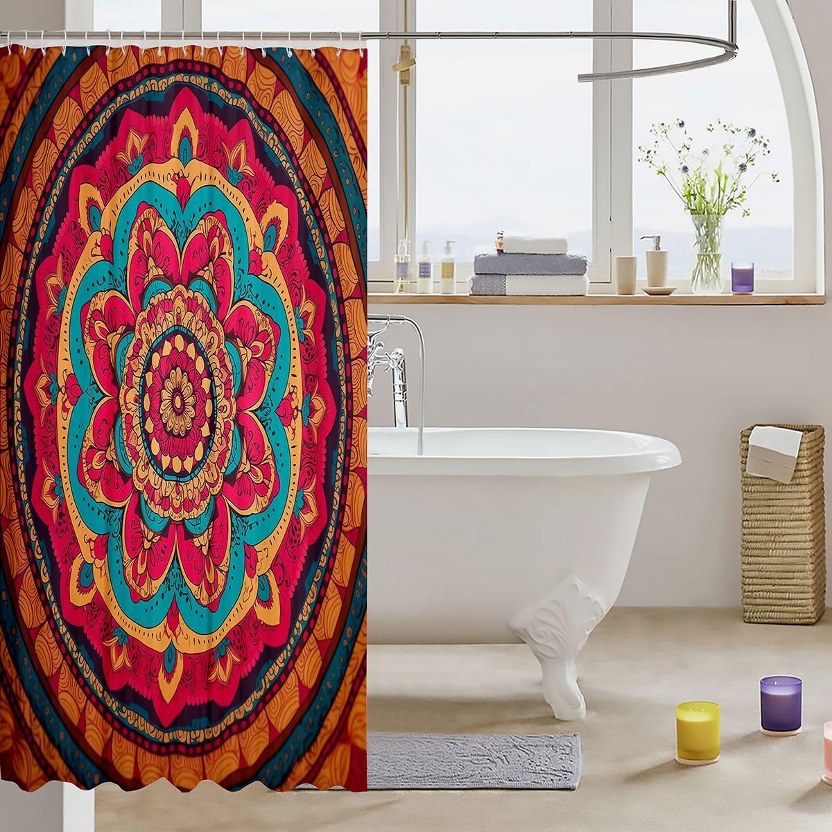 Erosebridal Oriental Vintage Shower Curtain 72" Wx78 L Boho Paisley Tribal Waterproof Bathroom Accessories Traditional Aesthetic Bath Curtain for Bathroom Showers Hippie Mandala