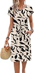 MISFAY Summer Dresses for Women Short Sleeve Crew Neck Casual Sun Dress with Pockets