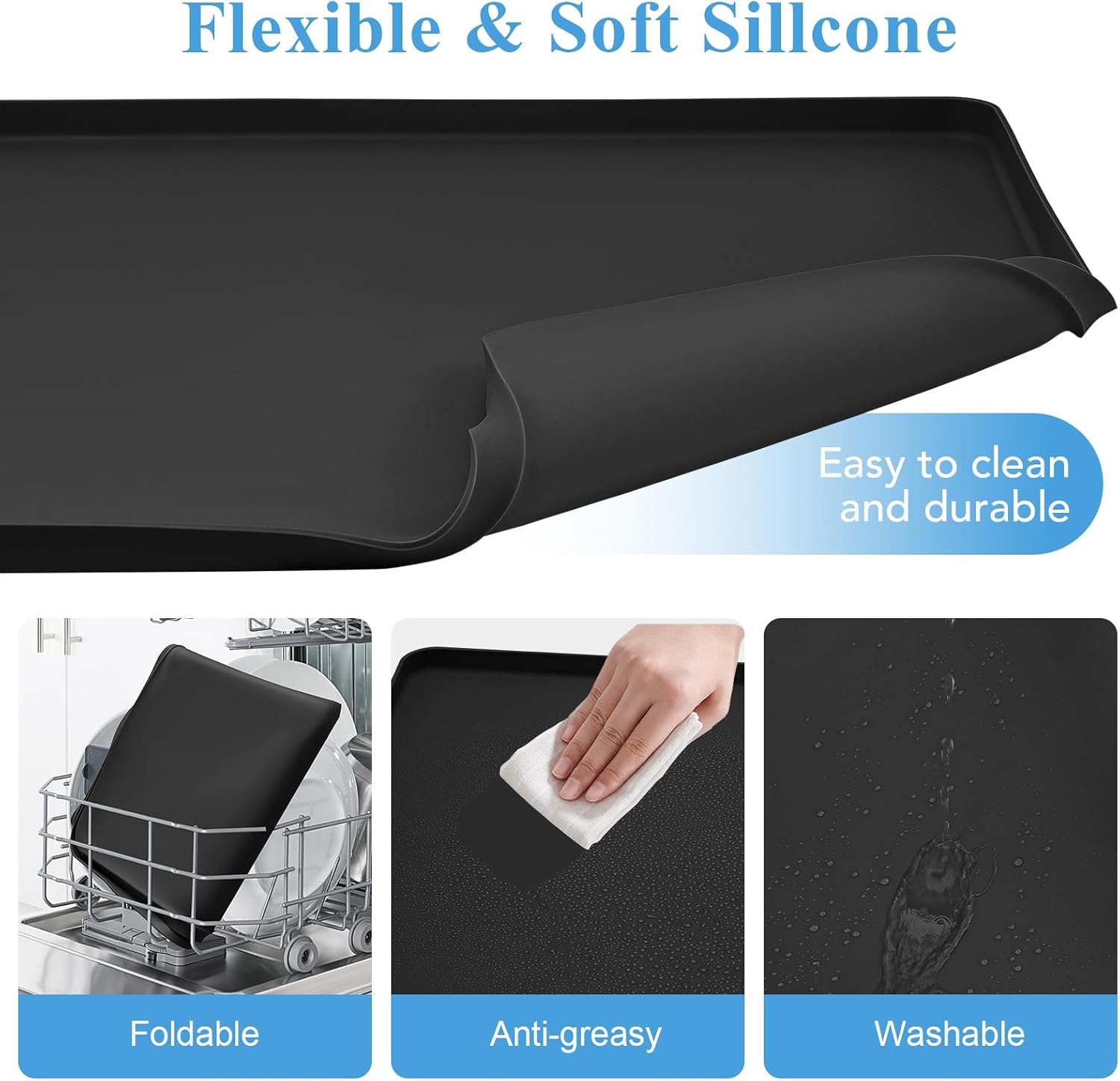 Water Cooler Drip Pan, Prevent Water Leakage and Protect Floor & Carpet, 19.7''x19.7'' Under Water Cooler Mat, Non-Slip Leak-Proof Silicone Mat with Raised Edge, for Under Most Water Cooler Dispenser Black image 4 of 7 B0F2848MG4